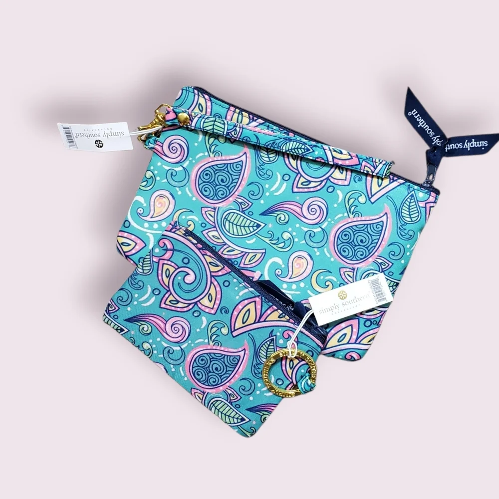 Simply Southern Blue and Pink Paisley Pouch Set NWT